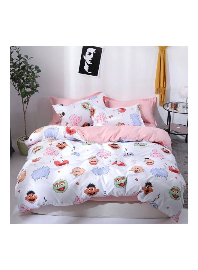 Beauenty 4-Piece Printed Duvet Cover With Pillowcase And Fitted Sheet Set Polyester White/Blue/Pink - Image 1