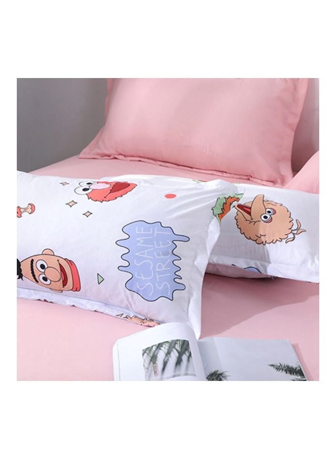 Beauenty 4-Piece Printed Duvet Cover With Pillowcase And Fitted Sheet Set Polyester White/Blue/Pink - Image 3