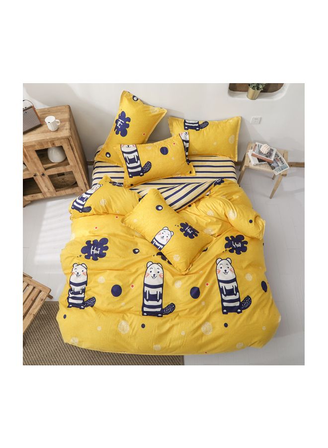 بيوينتي طقم غطاء لحاف من قماش الجاكارد، 4 قطع بوليستر أصفر/أزرق/أبيض - Image 1