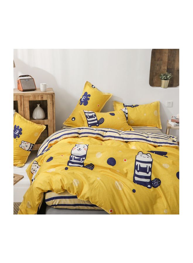 بيوينتي طقم غطاء لحاف من قماش الجاكارد، 4 قطع بوليستر أصفر/أزرق/أبيض - Image 3