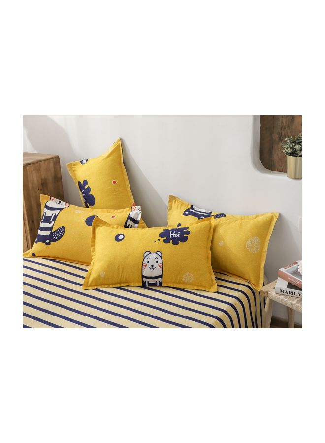 بيوينتي طقم غطاء لحاف من قماش الجاكارد، 4 قطع بوليستر أصفر/أزرق/أبيض - Image 4