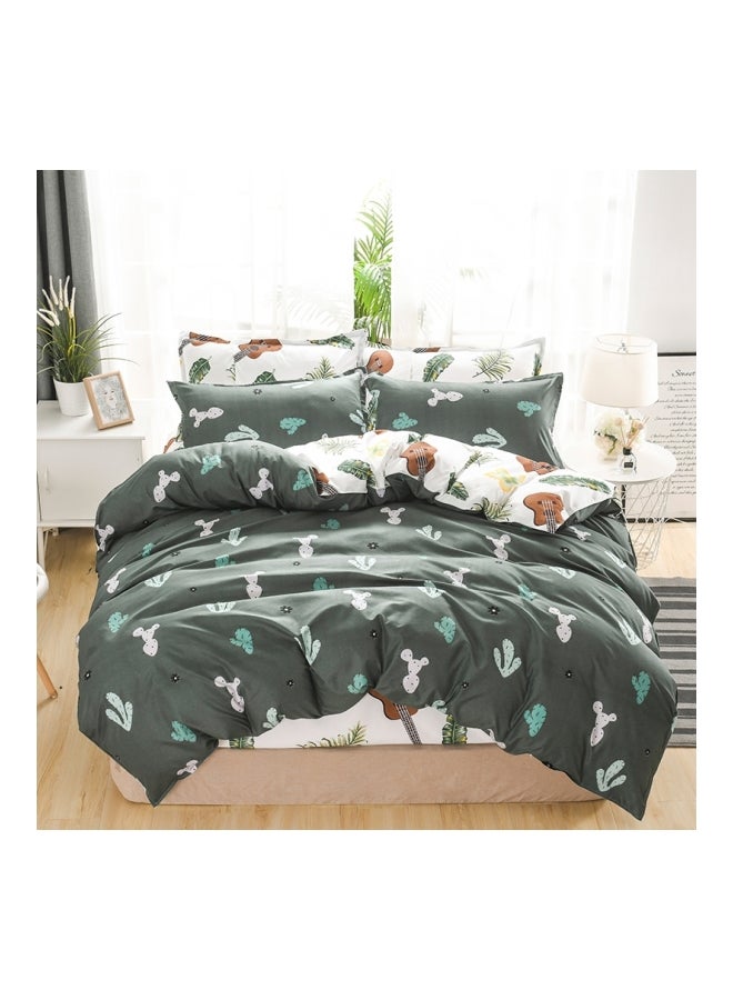 بيوينتي طقم غطاء لحاف مطبّع مكون من 4 قطع أخضر/أبيض/ بني - Image 1