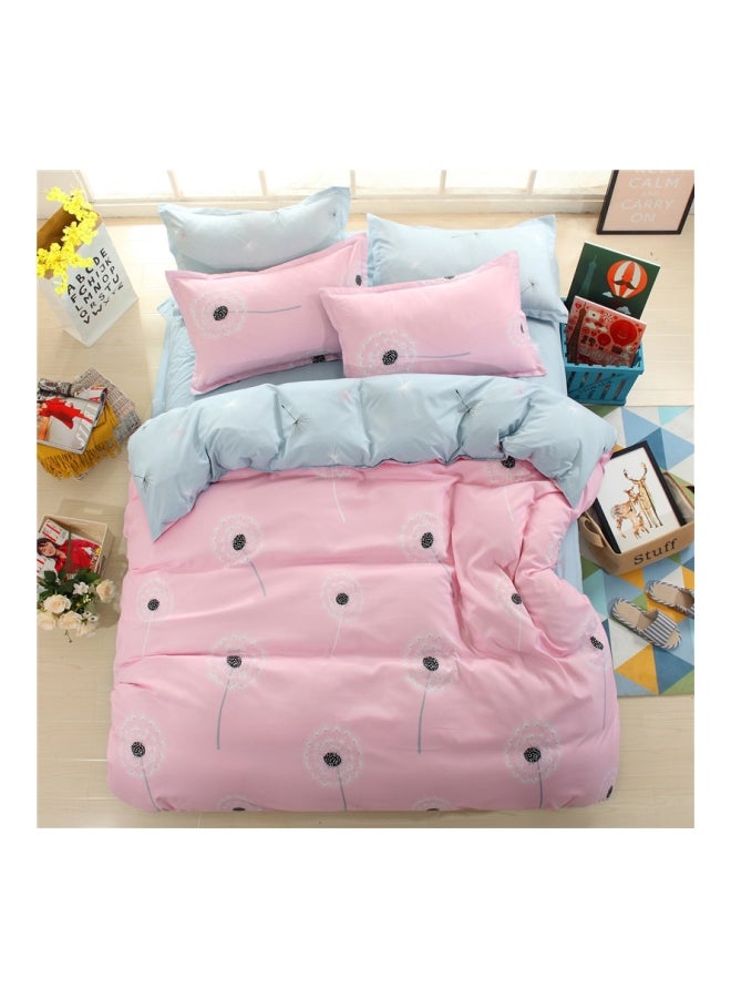 بيوينتي طقم غطاء لحاف بطبعة مزود بغطاء وسادة وشرشف بحواف مطاطية مكون من 4 قطع بوليستر أزرق وردي - Image 1