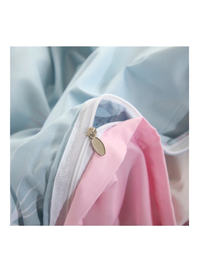 بيوينتي طقم غطاء لحاف بطبعة مزود بغطاء وسادة وشرشف بحواف مطاطية مكون من 4 قطع بوليستر أزرق وردي - Image 3