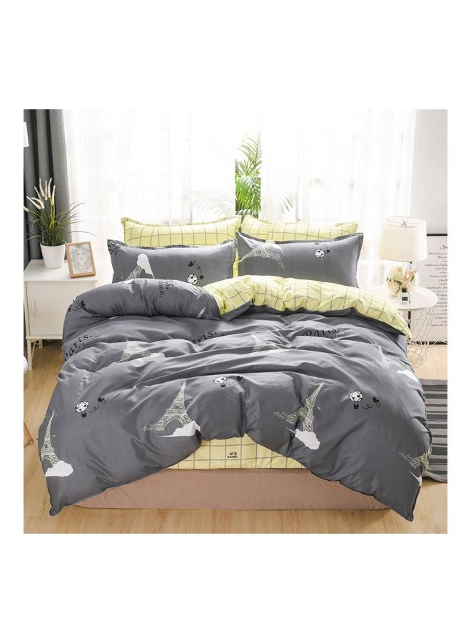 بيوينتي طقم غطاء لحاف مطبّع مكون من 4 قطع بوليستر رمادي / أبيض / أصفر - Image 1