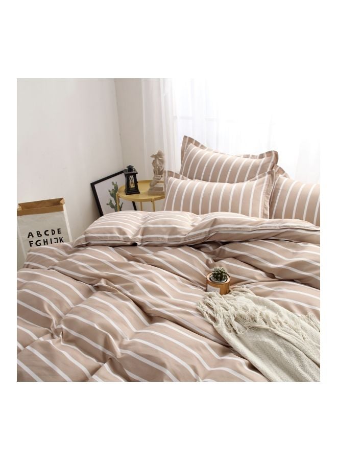 Beauenty 4-Piece Jacquard Duvet Cover Set Brown/White - Image 4
