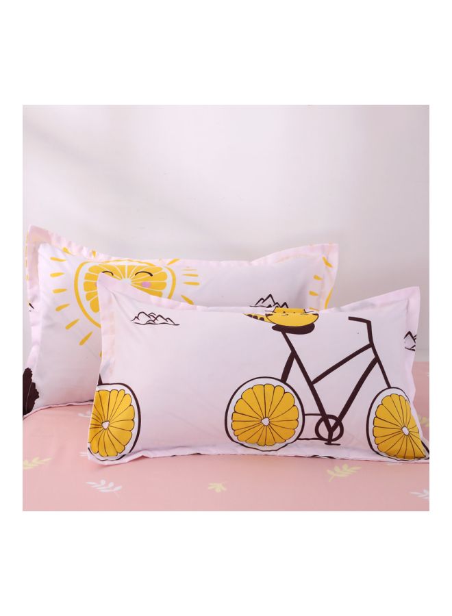 Beauenty 4-Piece Printed Duvet Cover Set Polyester Pink/White/Yellow - Image 4