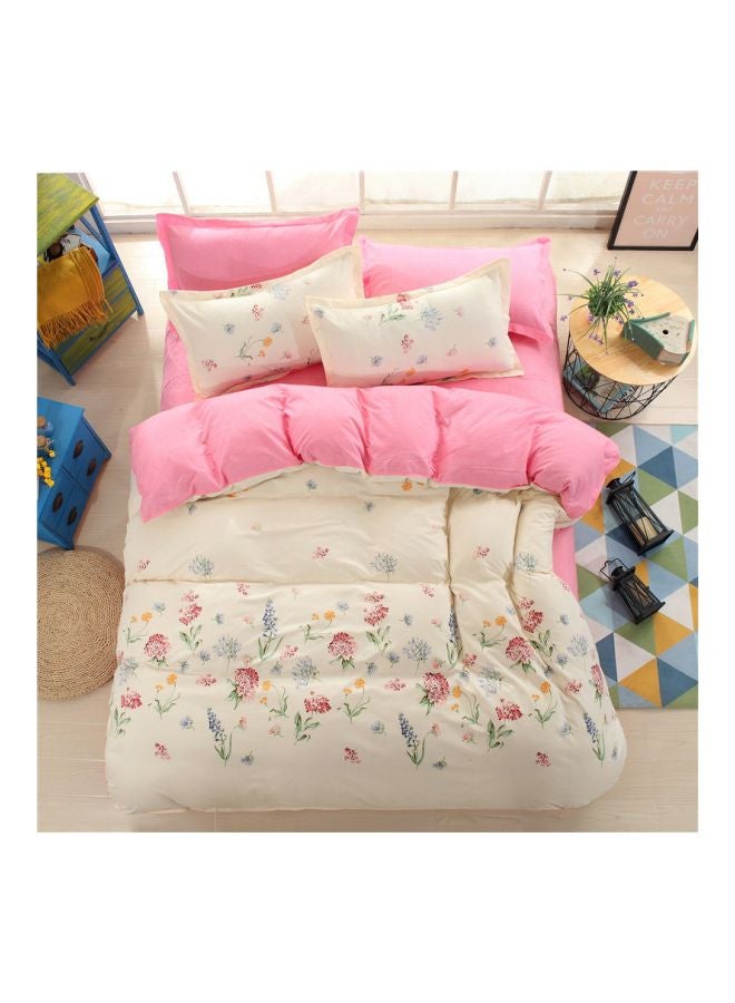 Beauenty 4-Piece Printed Duvet Cover With Pillowcase And Fitted Sheet Set Polyester Pink/White/Green - Image 1