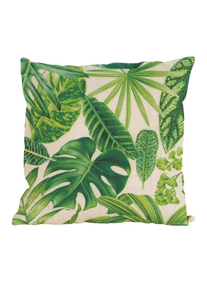 Tropical Leaves Printed Cushion Cover White/Green 12cm - Image 1