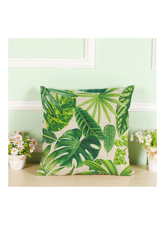 Tropical Leaves Printed Cushion Cover White/Green 12cm - Image 2