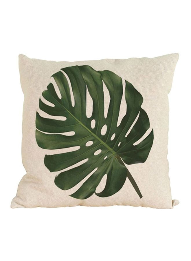 Tropical Leaves Printed Cushion Cover White/Green 12cm - Image 1