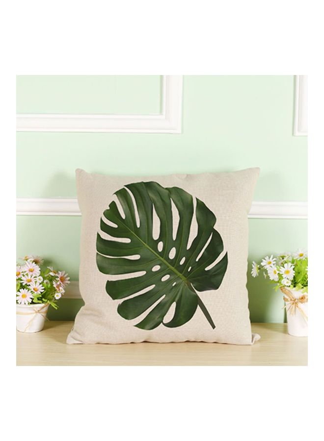 Tropical Leaves Printed Cushion Cover White/Green 12cm - Image 2