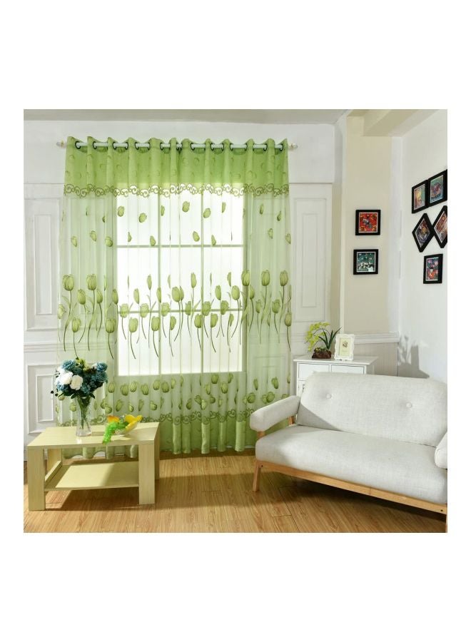 ANSELF 2-Peice Tulip Flowers Jacquard Curtain Set Green 35cm - Image 1