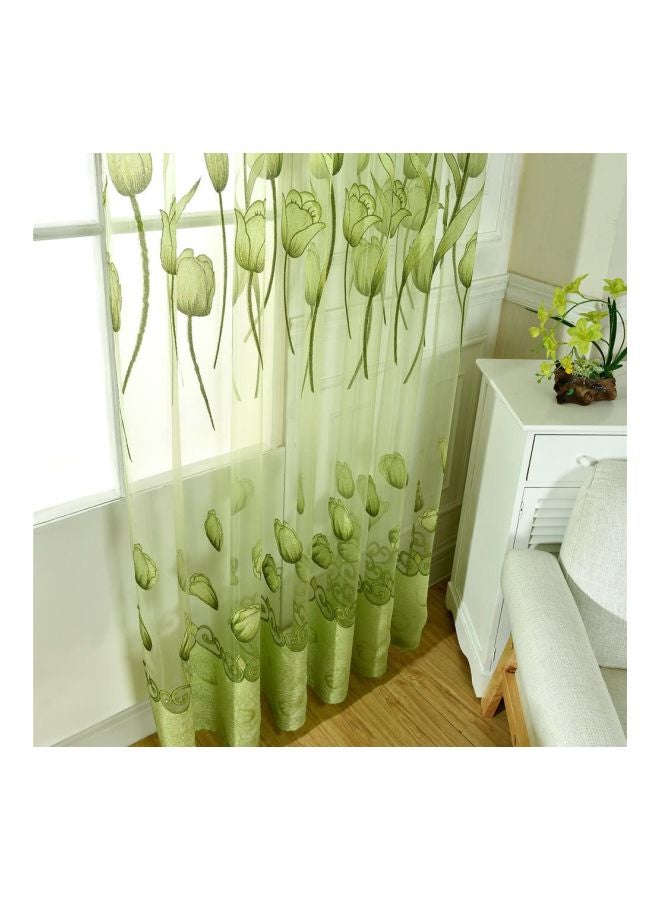 ANSELF 2-Peice Tulip Flowers Jacquard Curtain Set Green 35cm - Image 2