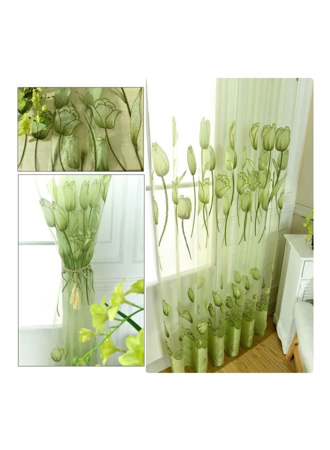 ANSELF 2-Peice Tulip Flowers Jacquard Curtain Set Green 35cm - Image 3