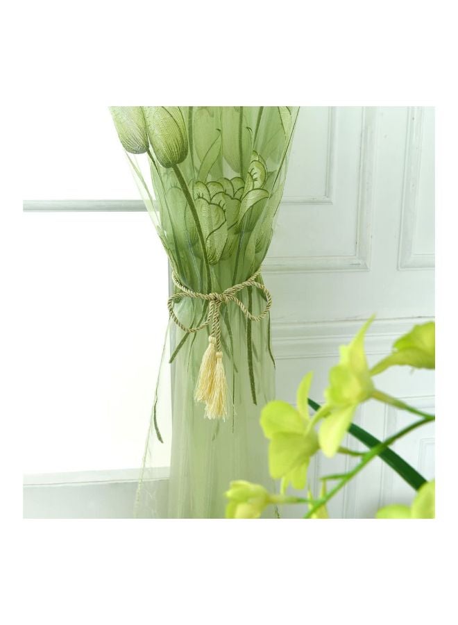 ANSELF 2-Peice Tulip Flowers Jacquard Curtain Set Green 35cm - Image 4