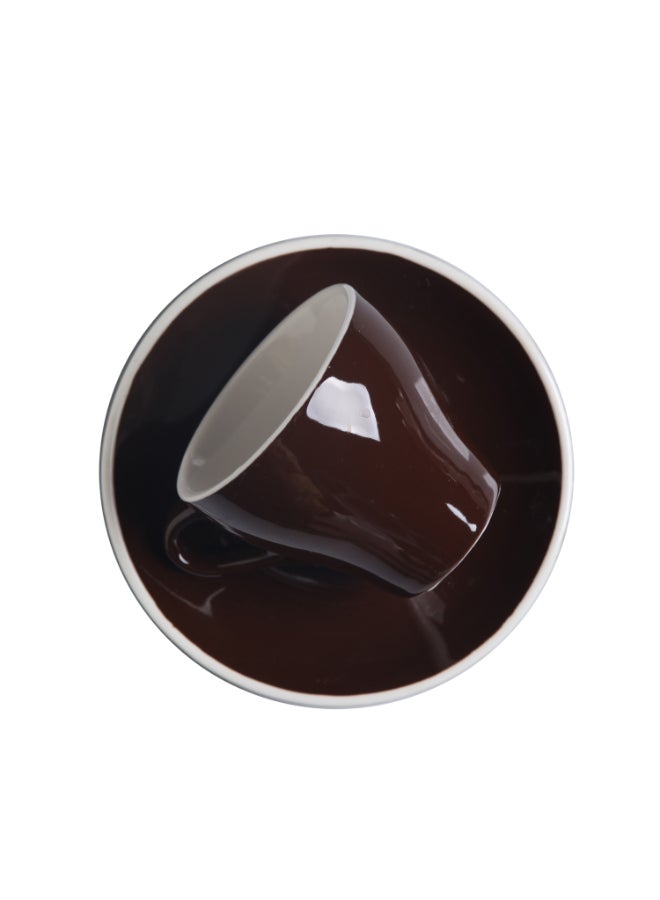 شاربدو فنجان قهوة مع صحن من السيراميك بني - Image 3