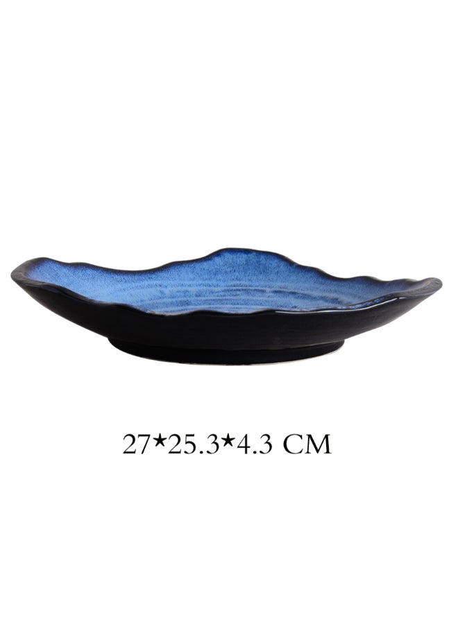 شاربدو طبق أنيق بتصميم محزز من السيراميك لون أزرق 27 x 25.3 x 4.3سم - Image 2