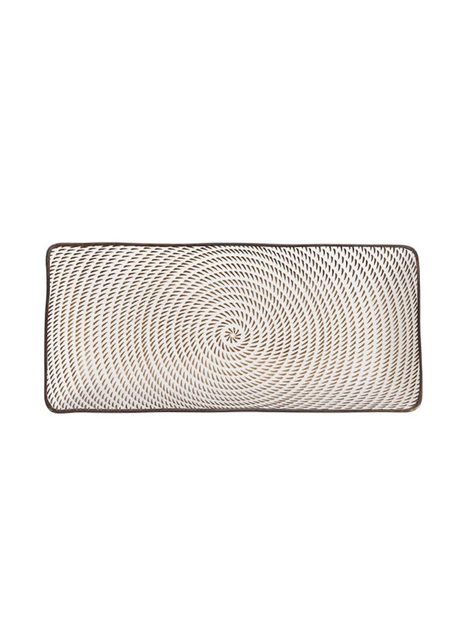 Sharpdo Rectangular Ceramic Tray White/Beige 10inch  - Image 1