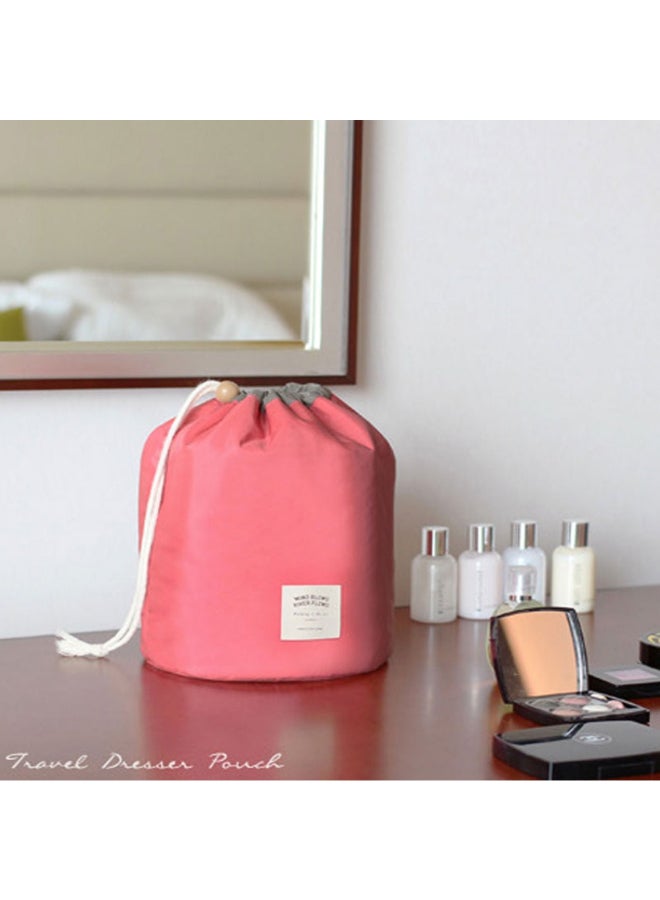 Portable Barrel Travel Cosmetic Makeup Toiletry Bag With Drawstring Pockets Red - Image 2