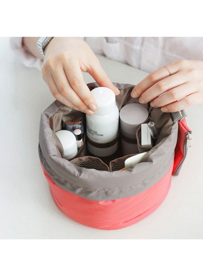 Portable Barrel Travel Cosmetic Makeup Toiletry Bag With Drawstring Pockets Red - Image 3