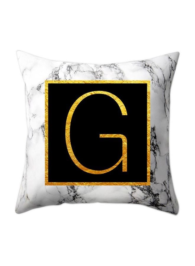 Letter Printed Cushion Cover Black/Gold/Grey 45x45cm - Image 1