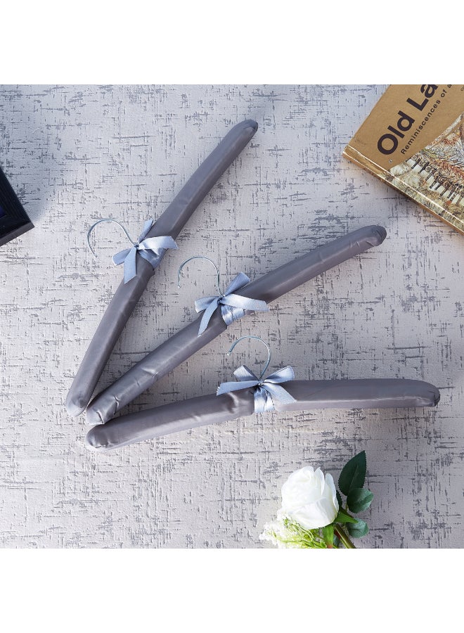 Home Box 3-Piece Satin Cloth Hanger With Ribbon Detail Grey 38cm  - Image 2