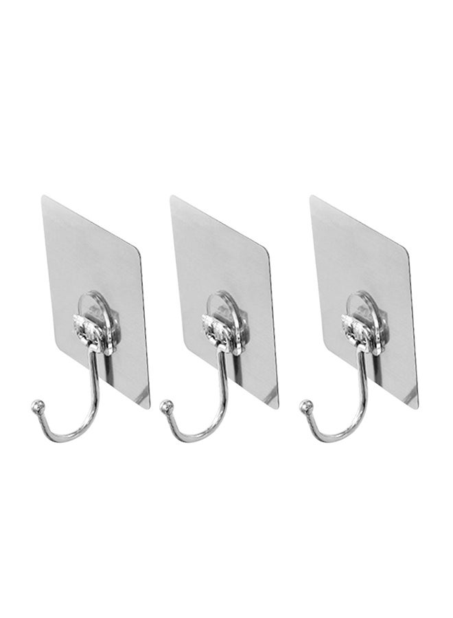 3-Piece Adhesive Reusable Wall Hook Silver 22centimeter