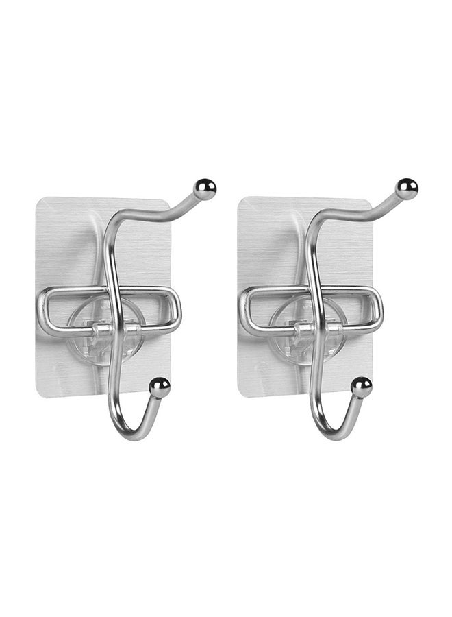 2-Piece Adhesive Reusable Wall Hook Silver 10.2centimeter