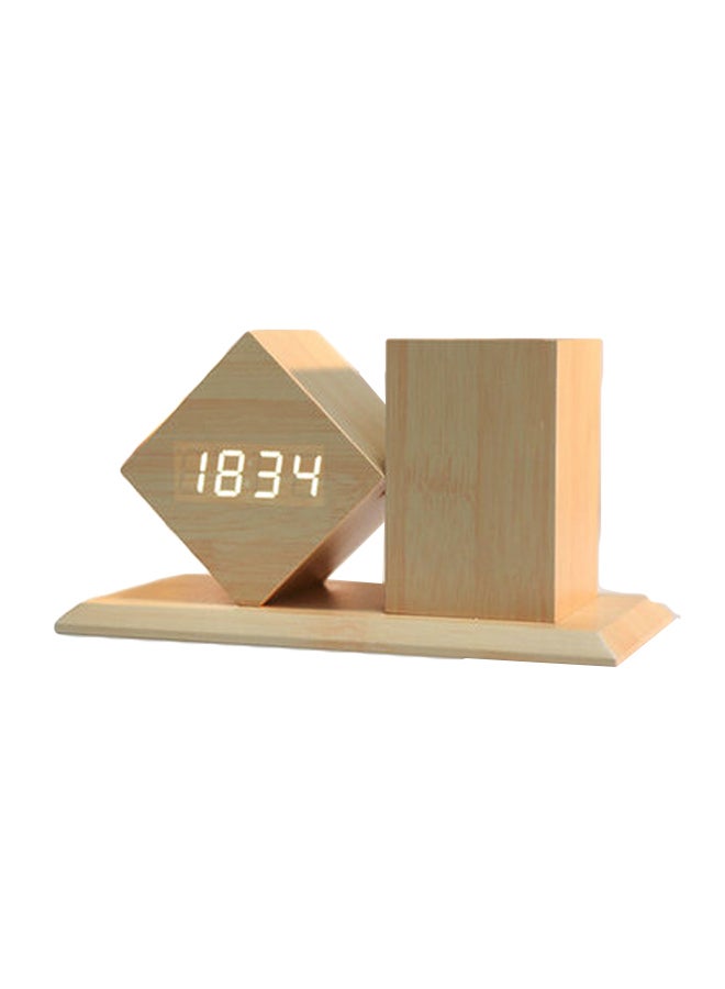 Mini Wooden Alarm Clock Beige 18 x 9.2 x 8.9cm  - Image 1