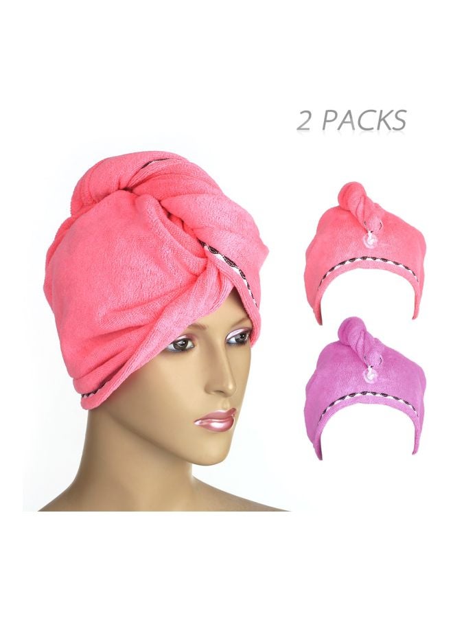 2-Piece Microfiber Hair Drying Towel Set Pink 25cm - Image 5