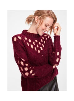 trendyol Braided Cut-Out Sweater Burgundy  - Image 3