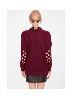 trendyol Braided Cut-Out Sweater Burgundy  - Image 2