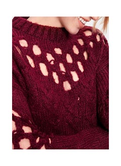 trendyol Braided Cut-Out Sweater Burgundy  - Image 4