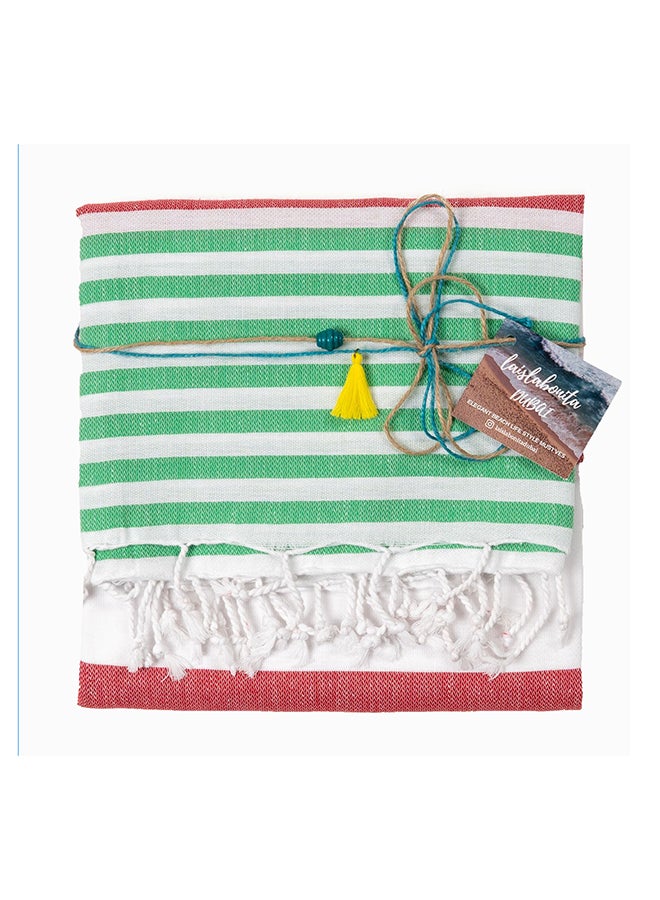 LAISLABONITA Turkish Cotton Pestemal Beach Towel Green/Red 180 x 90cm  - Image 1