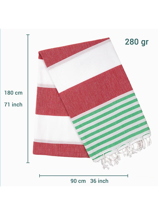 LAISLABONITA Turkish Cotton Pestemal Beach Towel Green/Red 180 x 90cm  - Image 2