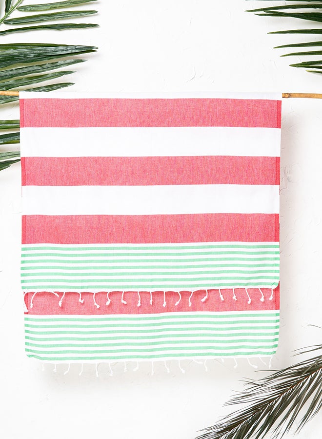 LAISLABONITA Turkish Cotton Pestemal Beach Towel Green/Red 180 x 90cm  - Image 5
