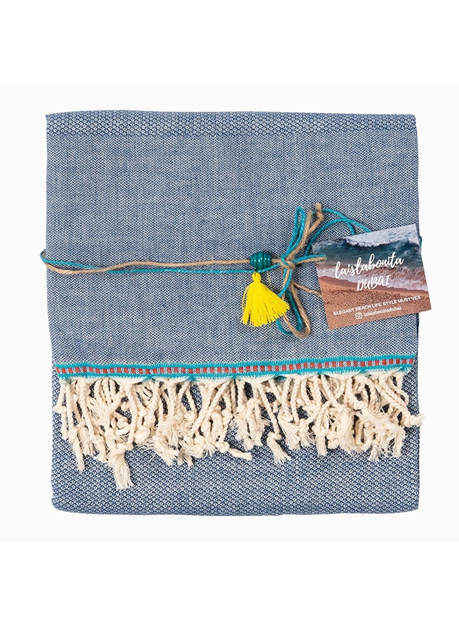 LAISLABONITA Turkish Cotton Pestemal Beach Towel Navy Blue 180 x 90cm  - Image 1