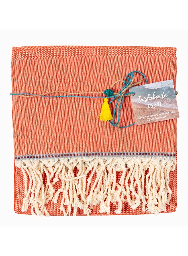 LAISLABONITA Turkish Cotton Pestemal Beach Towel Orange 180 x 90cm  - Image 1