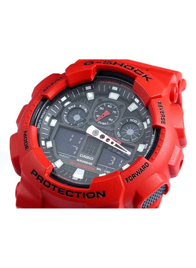 جي شوك ساعة يد رقمية بسوار من الراتنج وتصميم دائري - طراز GA-100B-4A، لون أحمر للرجال - Image 3