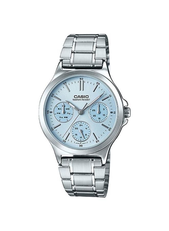 كاسيو ساعة يد كرونوغراف بسوار من الإستانلس ستيل طراز LTP-V300D-2A - قياس 34 مم - لون فضي للنساء - Image 1