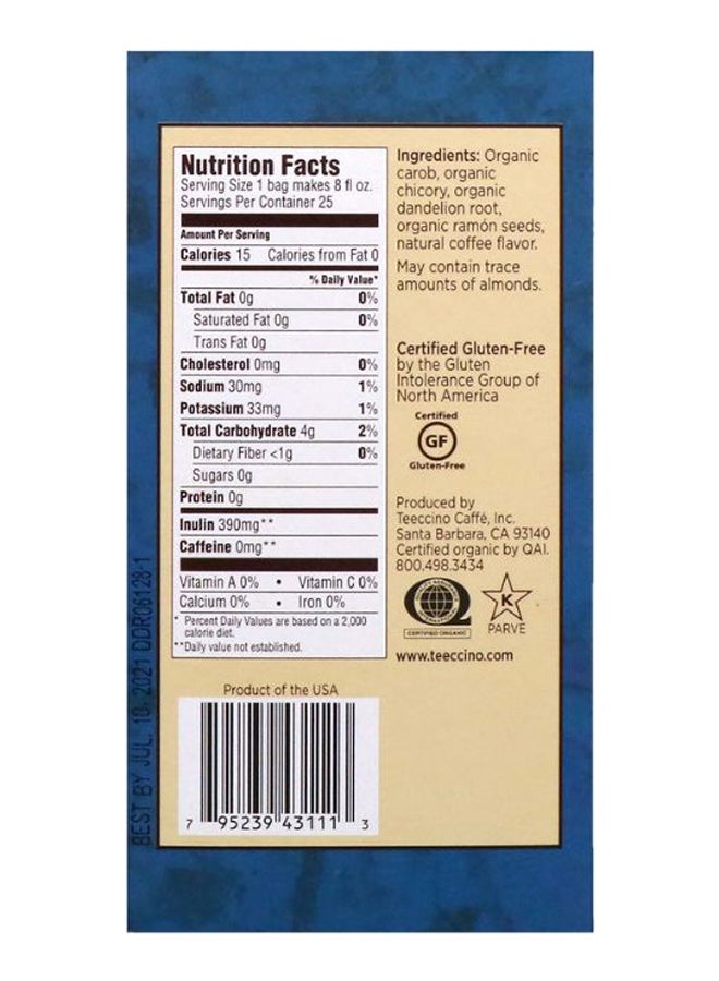 teeccino Dandelion Dark Roast Tea Bag 25 x 6.08grams - Image 2