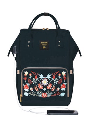 Printed USB Diaper Bag Backpack With Large Capacity, Multifunction, Travel Backpack - Black - v1588337797/N36358353A_1
