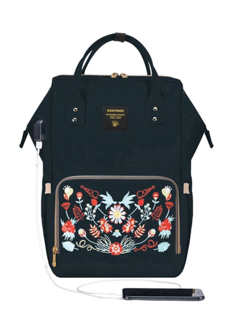 Printed USB Diaper Bag Backpack With Large Capacity, Multifunction, Travel Backpack - Black