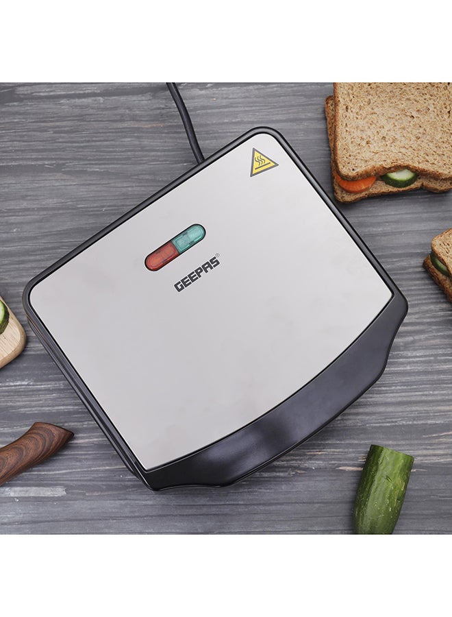 GEEPAS - 2 Slice Sandwich Maker - Cooks Crispy Sandwiches - Cool Touch Handle, Automatic Temperature Control and Non-Stick Plate - Breakfast Sandwiches & Cheese Snack 750.0 W GSM5425 Silver - Image 1