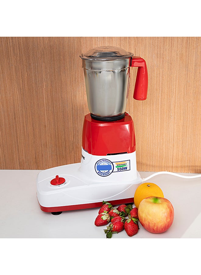 GEEPAS - 2-In-1 Juicer And Mixer Grinder, Powerful Motor, Harmonic Grinding Technology , Stainless Steels Jars, Swirl Control, Dry & Wet Grinding Blades, 3 Speed Control, Overload Protection, Non Slip Feet. 1.5 L 550.0 W GSB5456N White/Red - Image 1