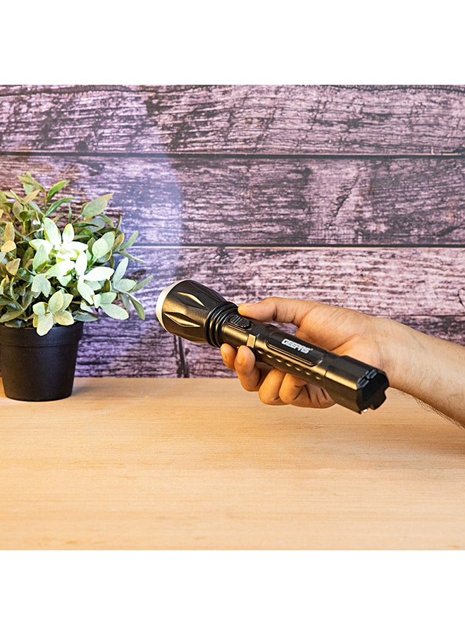 GEEPAS - Rechargeable LED Flashlight with Hyper Bright 1W Hi-Power LED Light, Built-in 400mAh Lead Acid Battery, Black 5.5x31cm - Image 1