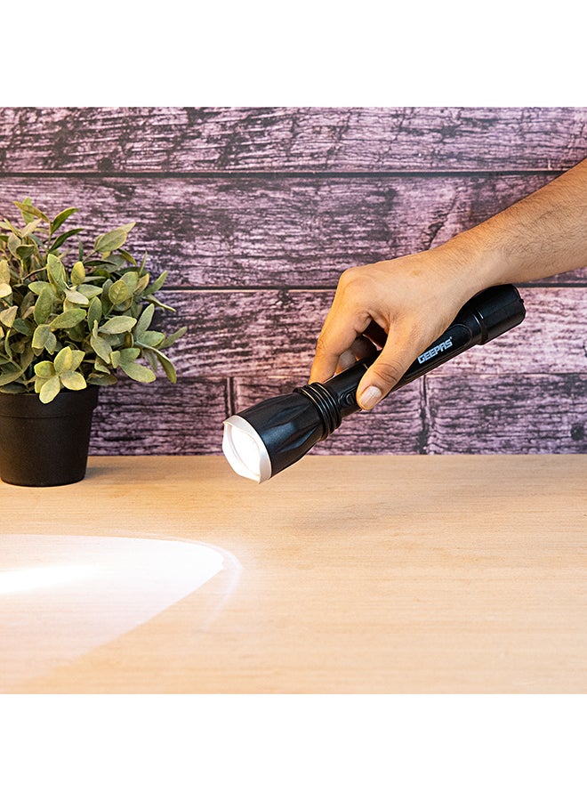 GEEPAS - Rechargeable LED Flashlight with Hyper Bright 1W Hi-Power LED Light, Built-in 400mAh Lead Acid Battery, Black 5.5x31cm - Image 1