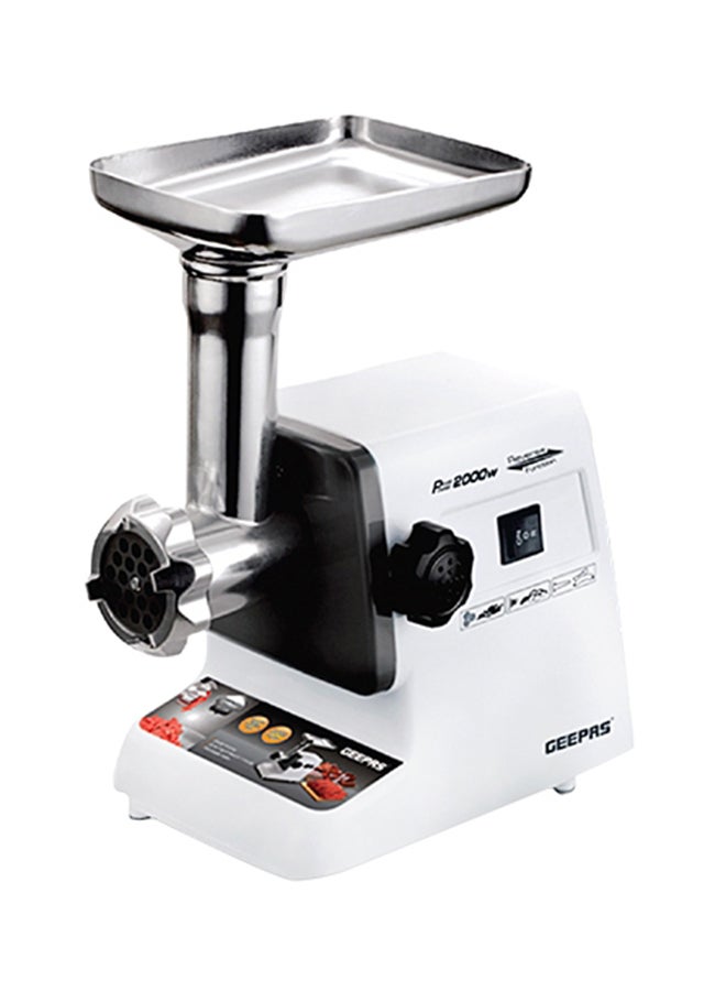 GEEPAS Meat Grinder, Electric Meat Mincer, Reverse Function Metal Cutting Plates, Accessories, Metal Gears, Stainless Steel Blade 1kg Capacity 800.0 W GMG767 White/Silver  - Image 1