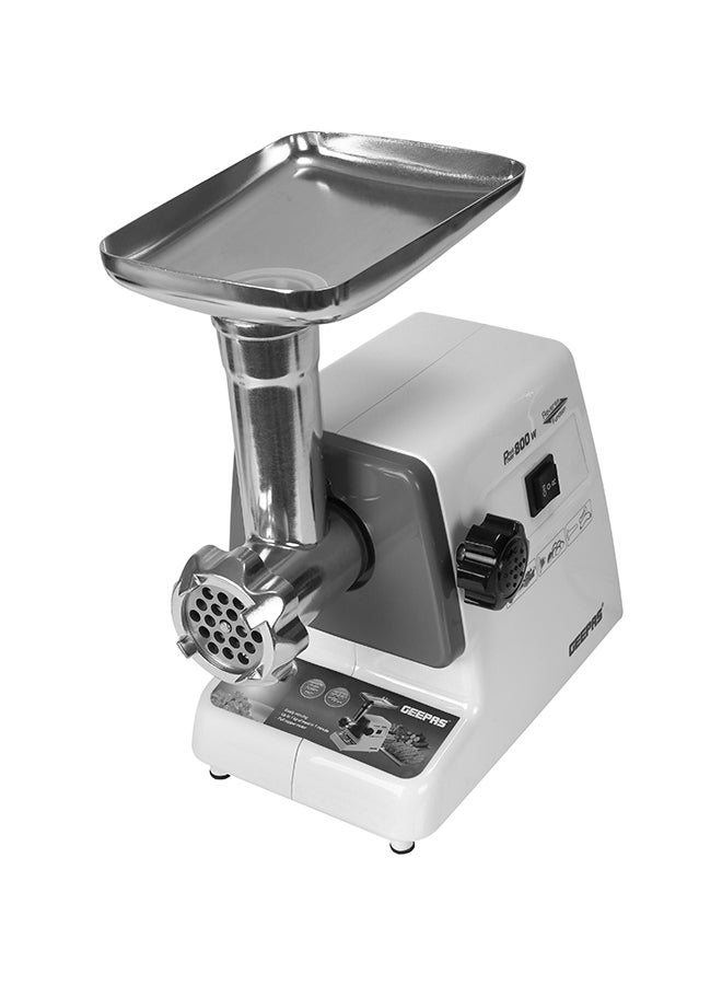 GEEPAS Meat Grinder, Electric Meat Mincer, Reverse Function Metal Cutting Plates, Accessories, Metal Gears, Stainless Steel Blade 1kg Capacity 800.0 W GMG767 White/Silver  - Image 3